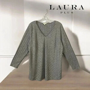Laura Plus, Plus-Size Heathered V-Neck Cozy Sweater, 2X, Grey  ✨